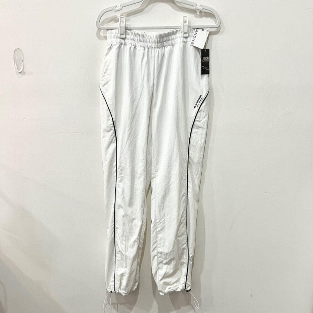 NWT Bandier Elastic Waist Contrast Run Jogger Pants White/Navy Womens Size Small
